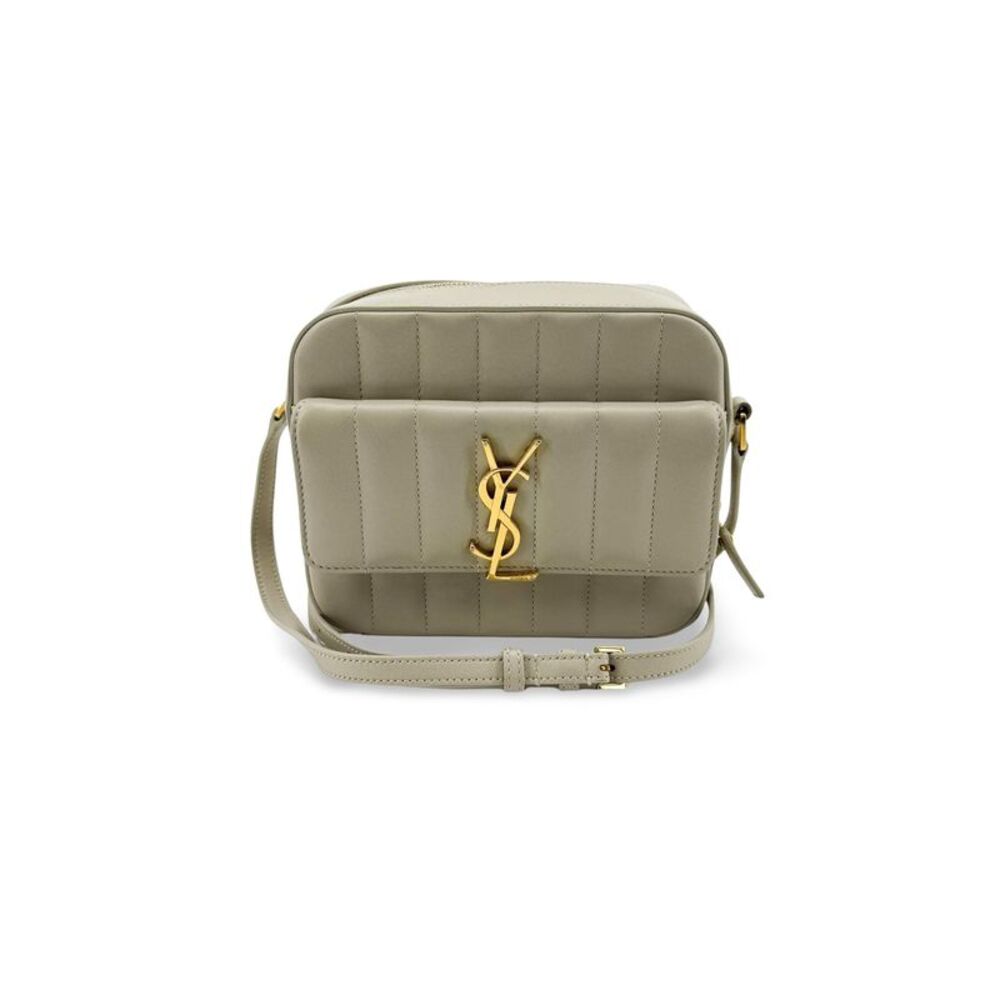 Saint Laurent Vicky Camera Vertical Quilted Leather Gray Leather Handbag